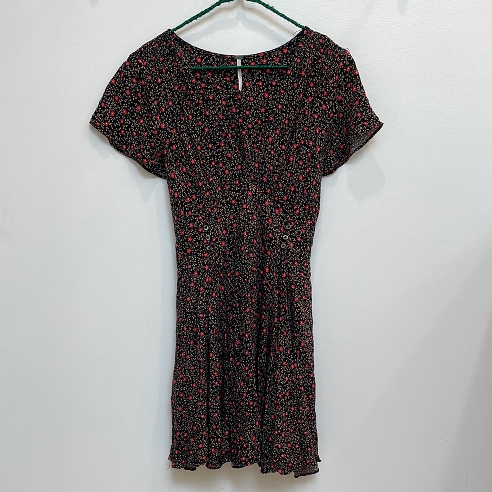 Free People Black Peplum Mini Dress V-Neck